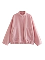 Pink minimalist Y2K bomber jacket in textured fleece fabric with front utility pockets - Pink