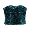 Y2K dark green sequin corset tube top featuring a strapless cropped design - S / Green