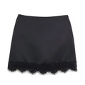 Women's black high-waisted mini skirt with elegant eyelash lace hem and smooth finish - XS / Black