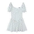 Französisches Vintage-Kleid in Weiß mit schwarzen Punkten, Puffärmeln und A-Linien-Schnitt - S / Weiß