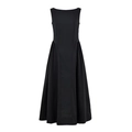 Elegante mouwloze zwarte A-lijn maxi-jurk met rechte halslijn en geplooide taille details - S / Zwart