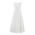 Elegante witte mouwloze A-lijn jurk met boothals en hoogwaardige getextureerde stof - S / Wit