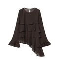 Top de gasa marrón oscuro para mujer con volantes en capas y bajo asimétrico moderno - XS / Marrón