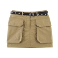 Minigonna utility kaki da donna con tasche cargo e cintura in pelle con borchie - XS / Cachi