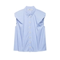 Women's light blue gingham sleeveless shirt with button-down front and lapel collar - XS / Blue