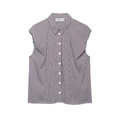 Classic blue and white striped sleeveless shirt with ruffled armholes and button front - XS / Gray