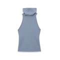 Elegante maglione in maglia senza maniche a collo alto blu nebbia per donna vestibilità - S / Blu