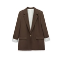 Blazer casual da donna marrone scuro con bottone dorato e fodera a righe sui polsini - S / Marrone