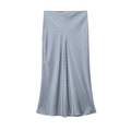 Elegante gonna midi in raso azzurro a pois bianchi con vita alta liscia - XS / Grigio Siderale