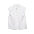 White textured sleeveless shirt for women with classic pointed collar and buttoned front - XS / White