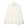 Elegante blusa de seda blanco perla con cuello mao minimalista y acabado satinado - XS / Blanco lechoso
