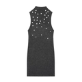 Sleeveless dark grey knit dress with mock neck and decorative white buttons - S / Dark Gray