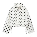 Damen Polka Dot Kurzjacke mit Stehkragen und verstellbarem Kordelzug am Saum - XS / Weiß