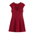 Ärmelloses tiefes V-Ausschnitt weinrotes Minikleid mit taillierter Passform und A-Linie - S / Rot