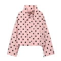 Kurze rosa Jacke mit schwarzen Punkten, Stehkragen und verstellbarem Kordelzug am Saum - XS / Rosa