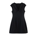 Elegantes schwarzes ärmelloses Kleid mit V-Ausschnitt und schlanker A-Linien-Passform - S / Schwarz