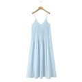 Vestido playero azul claro con tirantes finos escote en V y detalles plisados corte A - S / Azul