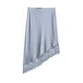 Falda asimétrica de satén azul claro con delicado dobladillo de encaje de pestañas - XS / Gris Azulado