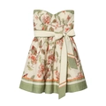 Trägerloses Blumenkleid mit grünem Gürtel und herzförmigem Ausschnitt für Damen - XS / Bedruckt