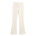 Women's cream-colored flared trousers with drawstring elastic waist in casual style - Beige Pants