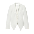 Elegante blazer bianco sfiancato con scollo a V profondo e orlo geometrico asimmetrico - S / Bianco