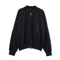 Loose black zipper pilot jacket with drop shoulders and ribbed cuffs in a casual style - Black Top