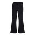 Women's casual black wide leg trousers with adjustable drawstring waist and flared hem - Black Pants