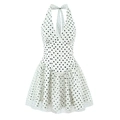 Stijlvolle witte halterjurk met zwarte stippen en luchtige mesh lagen in een flared model - S / Wit