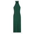 Dunkelgrünes Neckholder-Midikleid mit schmaler Passform und Bindedetail am Nacken - XS / Dunkelgrün