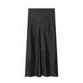 Elegante gonna midi in raso nero a pois bianchi con finitura setosa e lucentezza - XS / Nero