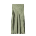 Elegante gonna longuette in raso verde salvia a pois bianchi per un look vintage francese - XS / Verde