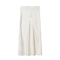 Elegante gonna midi in raso di seta avorio con stampa a pois neri per donna trendy - XS / Bianco