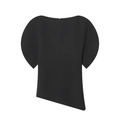 Minimalist black puff sleeve top with asymmetrical hem and structured crew neck design - XS / Black