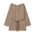 Damen Strickjacke in Camel mit Gürtel und modischem Retro-Häkelmuster im Wellendesign - S / Khaki
