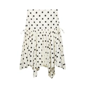 Midirock mit Polka Dots in Creme, unregelmäßigem Kordelzugsaum und Rüschendetails - XS / Beige mit schwarzen Punkten
