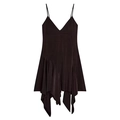 Asymmetrische zwarte slipdress met V-hals en elegante ruches langs de zoom - S / koffiekleur