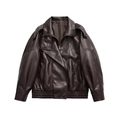 Chaqueta de invierno 2025 para mujer en cuero sintético marrón oscuro con cuello alto - XS / Marrón