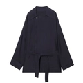 Minimalist navy blue wrap coat with large pointed collar and waist tie belt - XS / Tops / Navy Blue