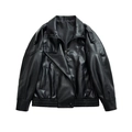 Chaqueta biker de invierno para mujer en cuero sintético negro con cuello alto y elástico - XS / Negro