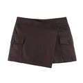 Women's dark brown cargo skort with asymmetric wrap front and decorative buttons - XS / Dark Brown