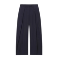 Navy blue high-waisted wide-leg trousers featuring deep front pleats and fluid fabric - XS / Pants / Navy Blue