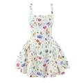 Chic white floral summer dress with spaghetti straps and a slim-fit waisted A-line cut - S / White Floral