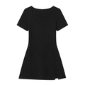 Vestido de punto negro ajustado de manga corta con cuello redondo y abertura lateral - S / Negro