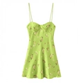 Floral print satin slip dress in grass green with sweetheart neckline and thin straps - XS / Grass Green Floral