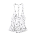 Schickes weißes Neckholder-Top mit Polka Dots, tiefem V-Ausschnitt und gestuftem Schößchen - XS / Weiß Gepunktet