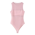 Body smanicato rosa da donna in patchwork di mesh con pannelli trasparenti e bottoni a pressione - S / Rosa