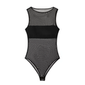 Body nero senza maniche da donna con pannello in tessuto coprente e dettagli in mesh - S / Nero