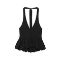 Sexy Damen-Neckholder-Top in Schwarz mit tiefem V-Ausschnitt und Schößchen-Saum - XS / Reines Schwarz