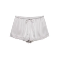 Women's silver gray silk satin lounge shorts with elastic waist and lace trim - XS / Light Gray