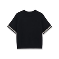 Dettaglio dell'elegante ricamo di perle e paillettes sui polsini in maglia nera - Taglia S / Nero